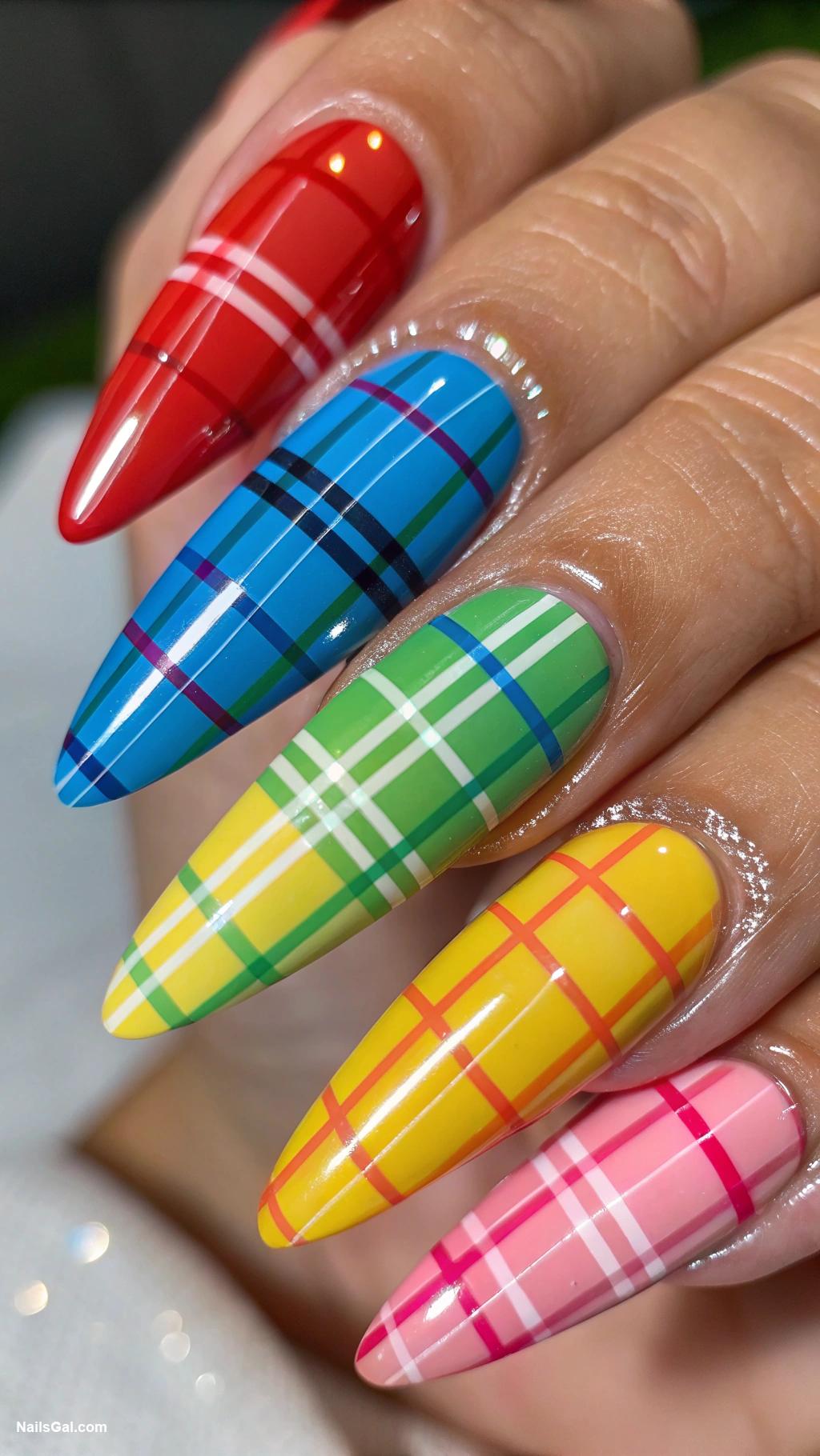 plaid nails Rainbow plaid for a vibrant look