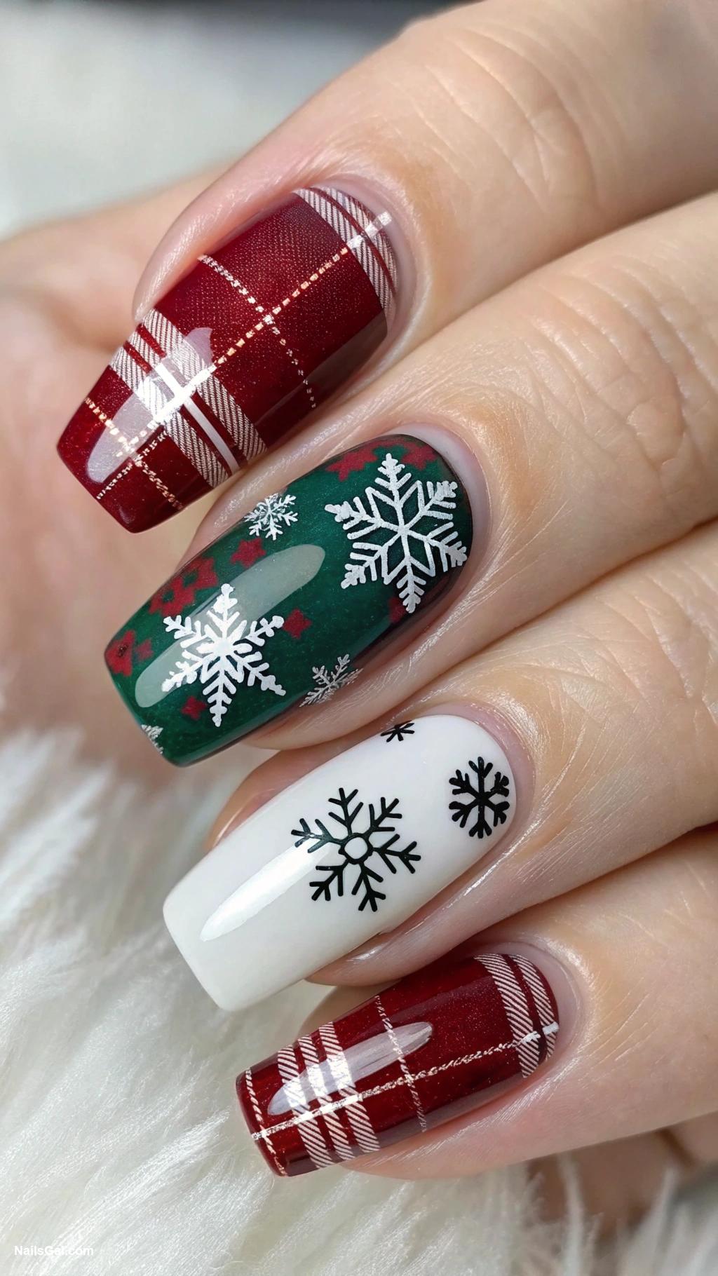 plaid nails Winter themed plaid with snowflakes