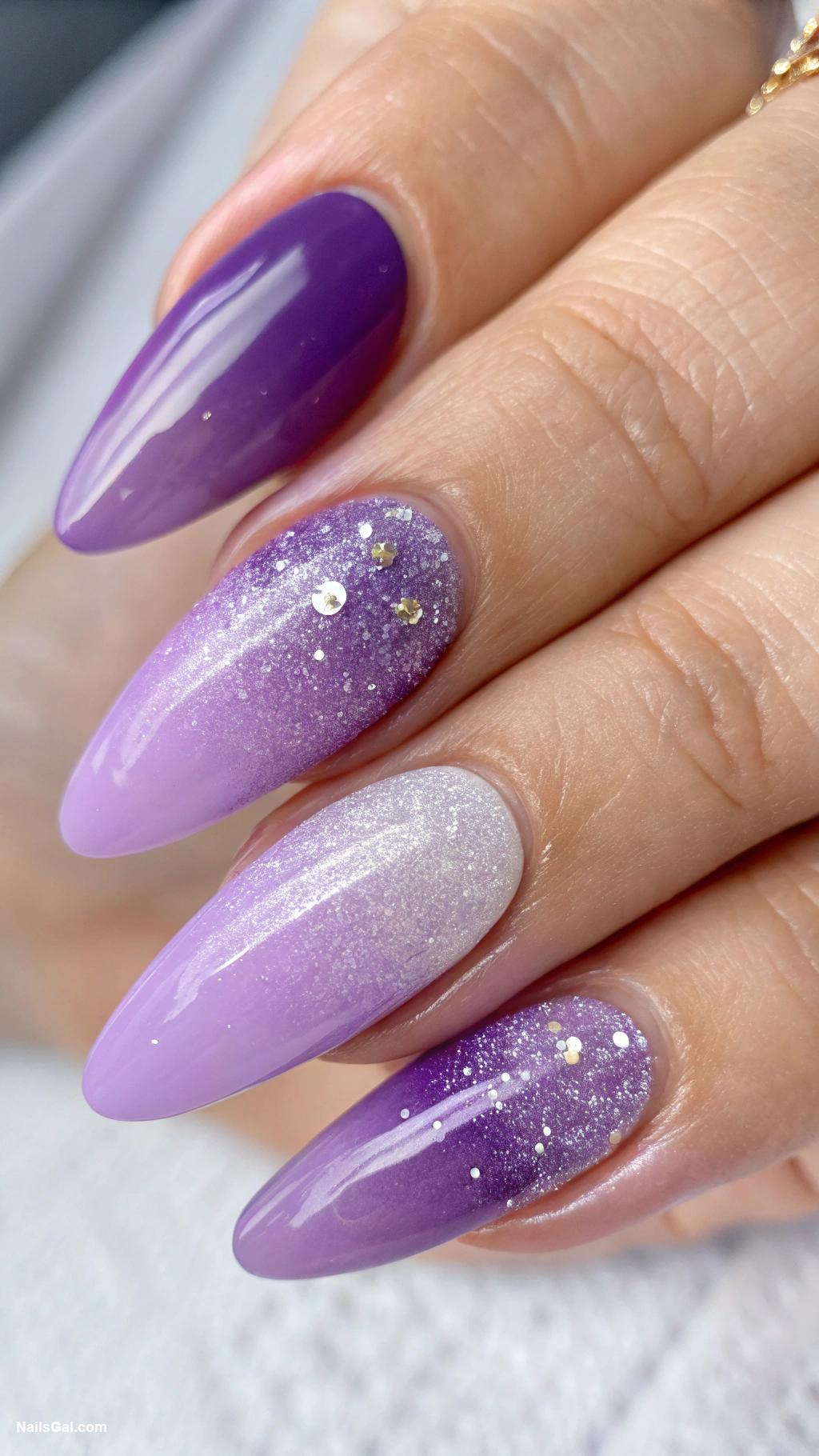 purple nails Ombre purple with glitter tips