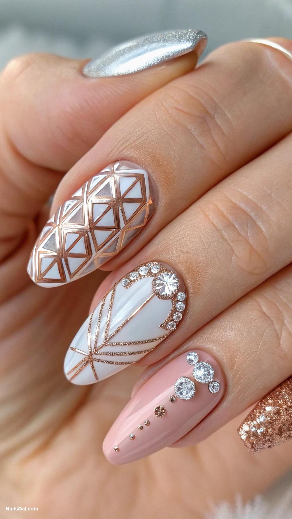 silvery nails Chic silver and rose gold combo
