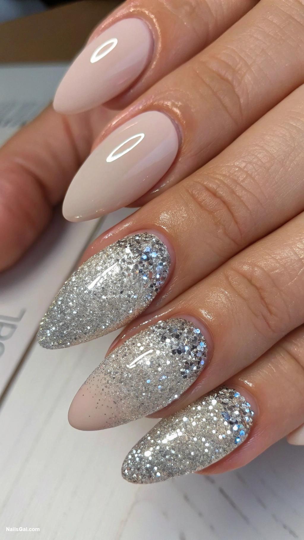 silvery nails Glittery silver gradient tips