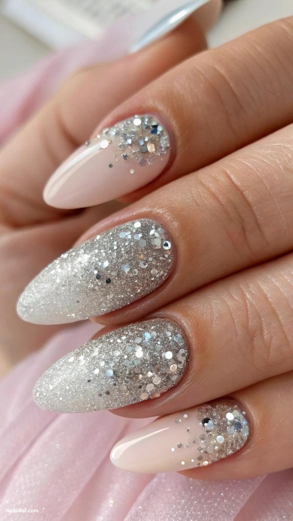 silvery nails Sparkling silver ombre effect