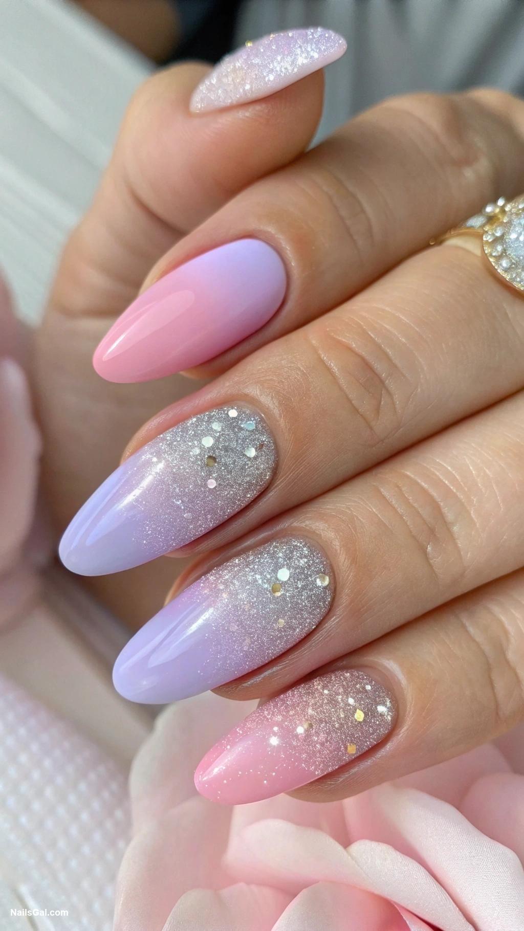 simple nails Pastel ombre with glitter tips