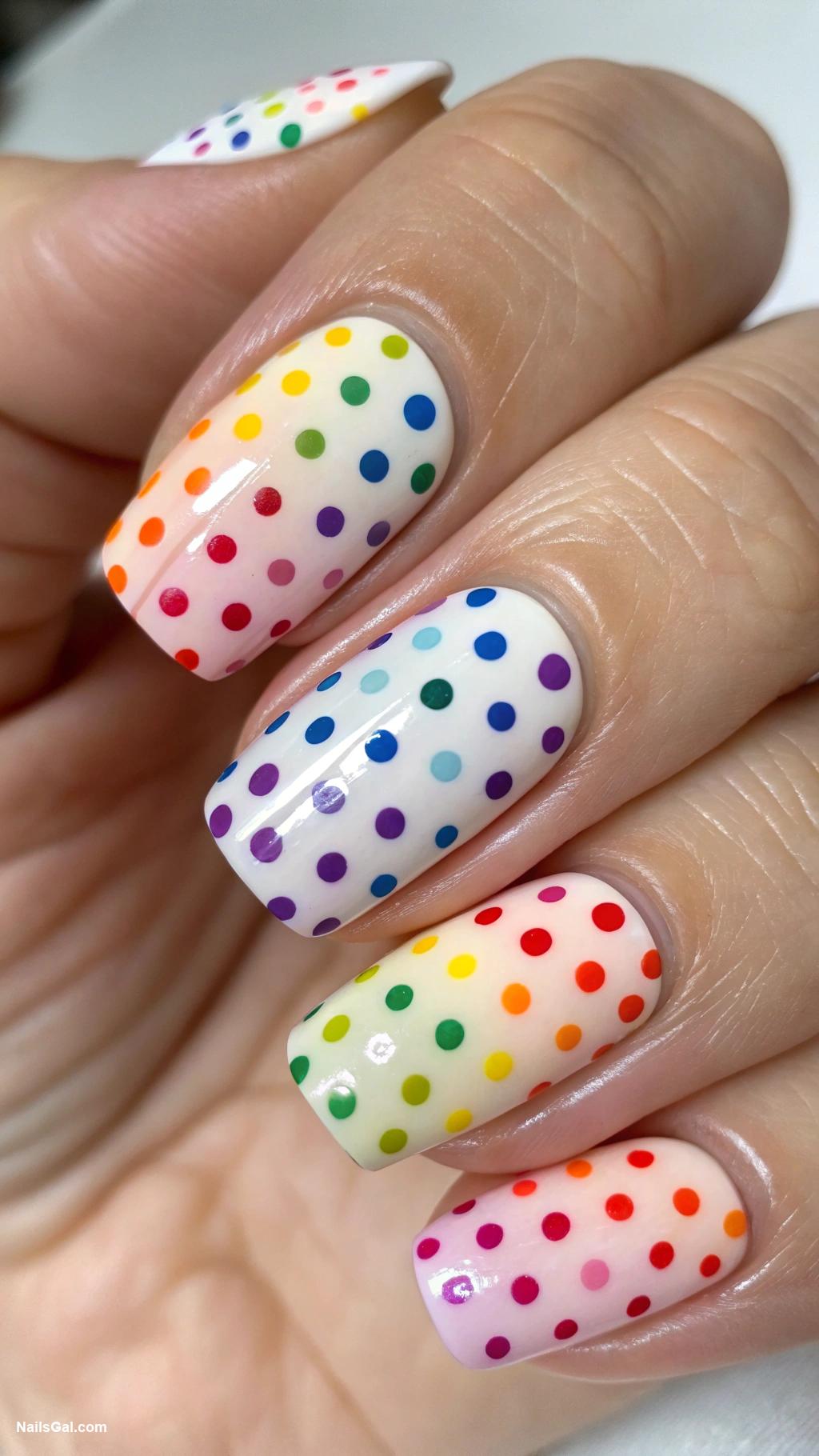 simple nails Polka dots in rainbow colors