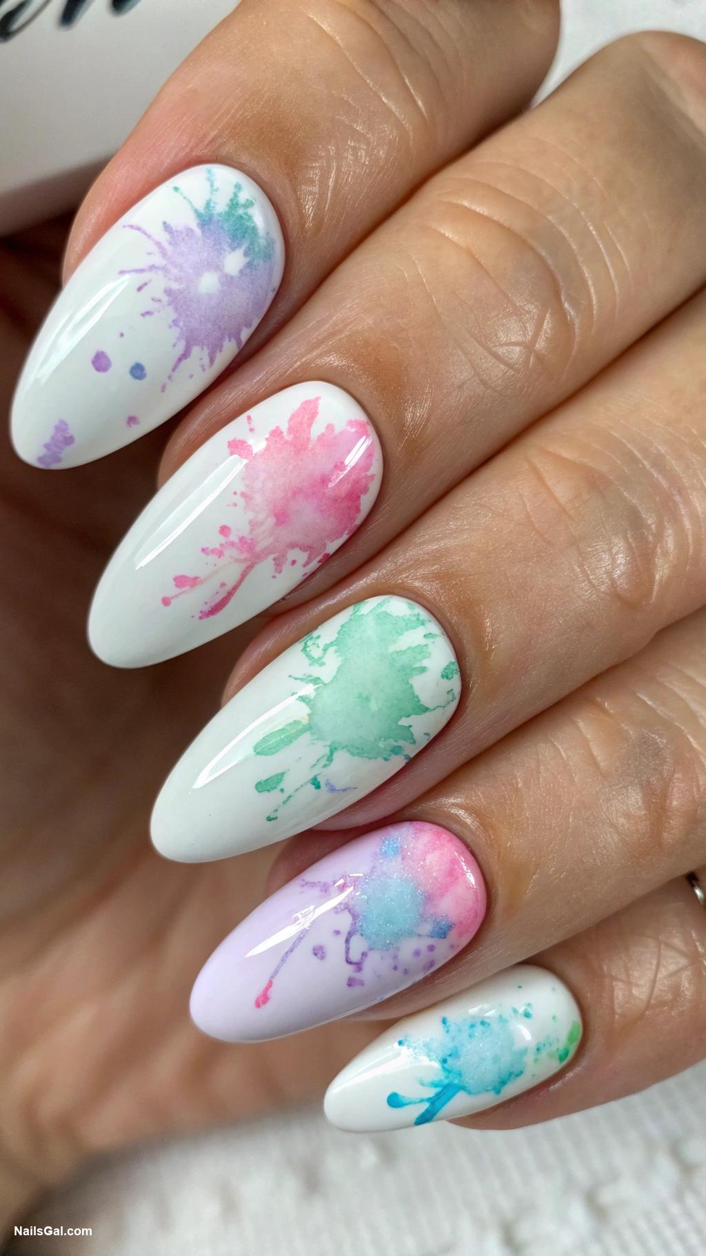 simple nails Watercolor splashes on white nails