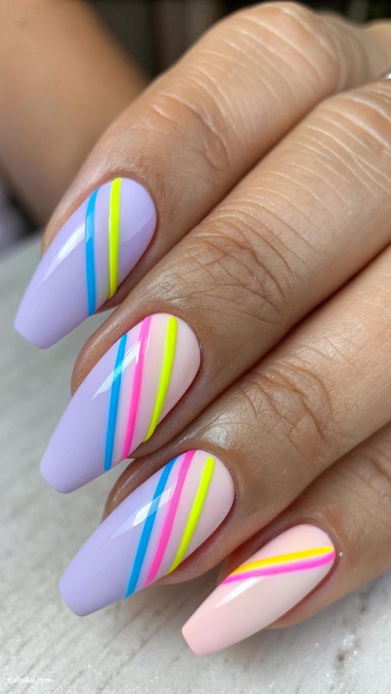 striped nails Neon stripes on a matte base