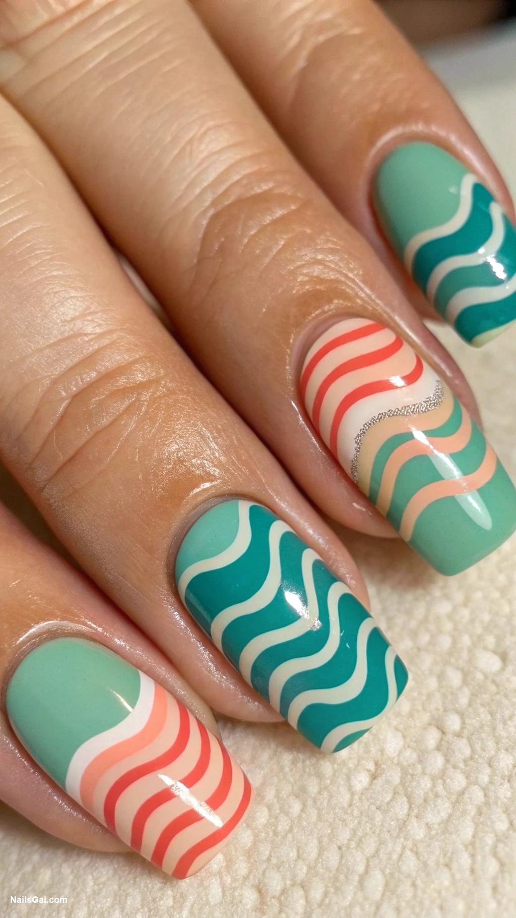 striped nails Striped waves with ocean inspired colors