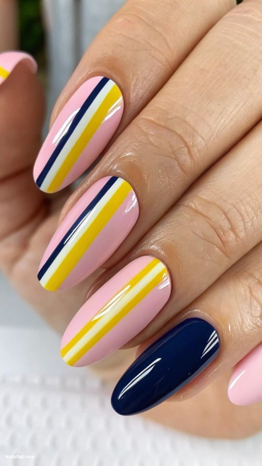 striped nails Vertical stripes in contrasting colors
