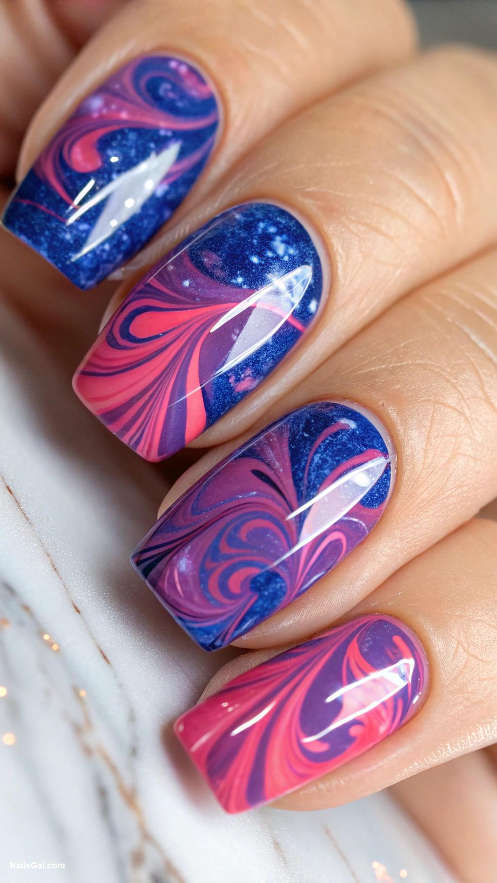 trendy nails Marble effect in vibrant colors