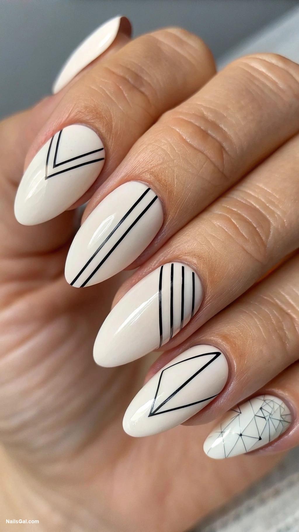 trendy nails Minimalistic lines in monochrome