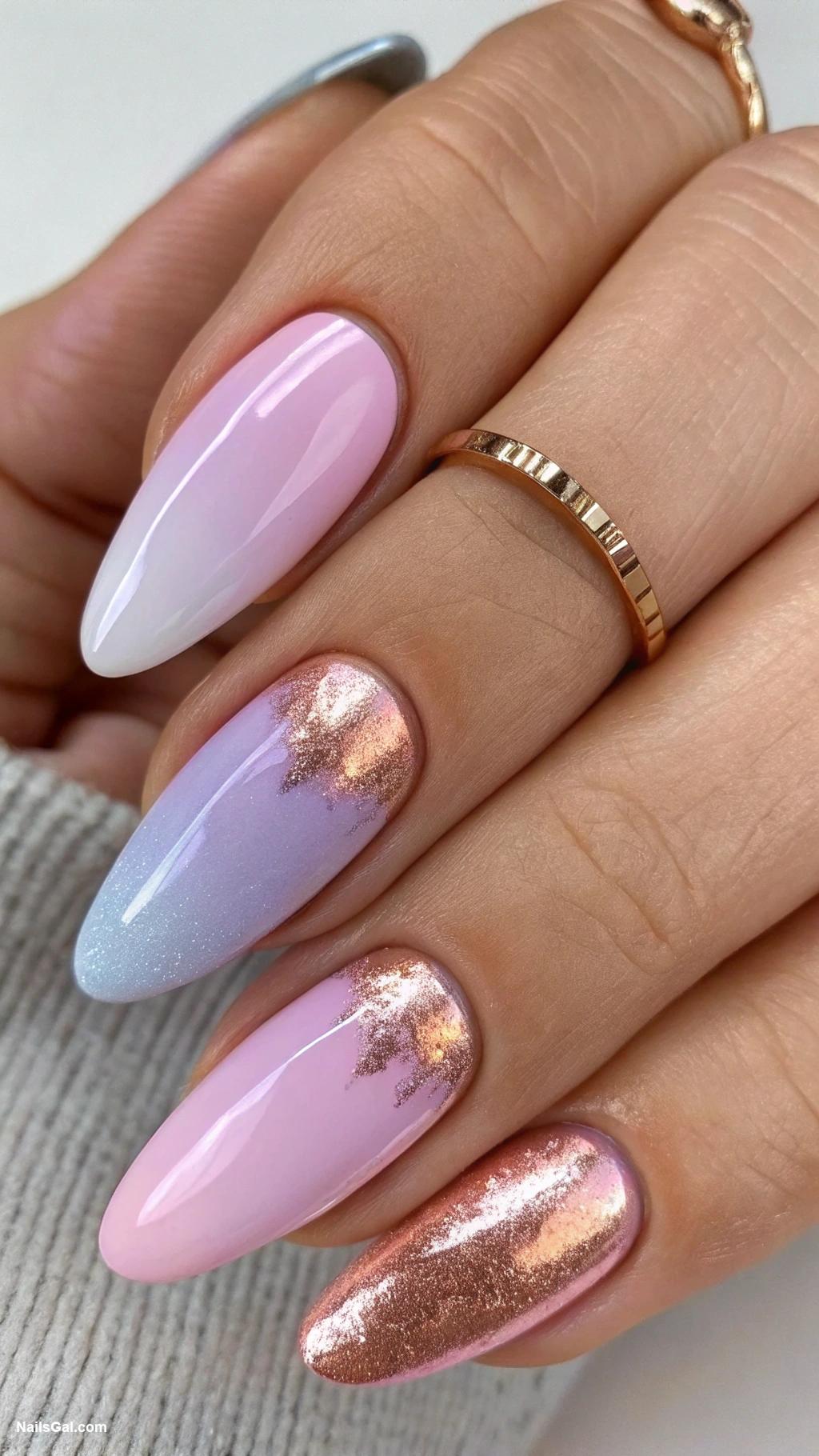 trendy nails Pastel ombre with metallic tips