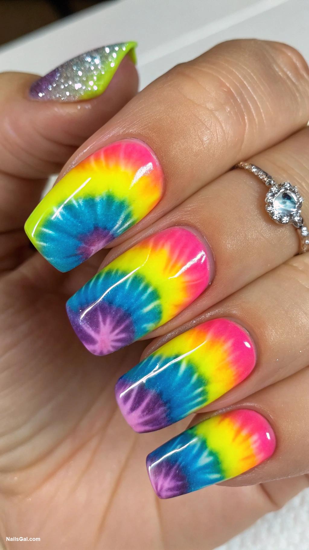 trendy nails Tie dye nails with rainbow hues