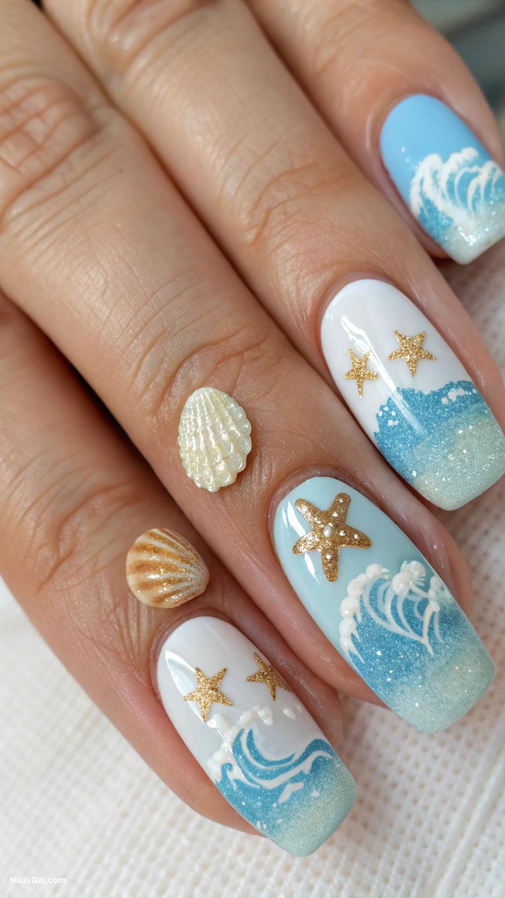 vacation nails Ocean waves with sandy beach accents