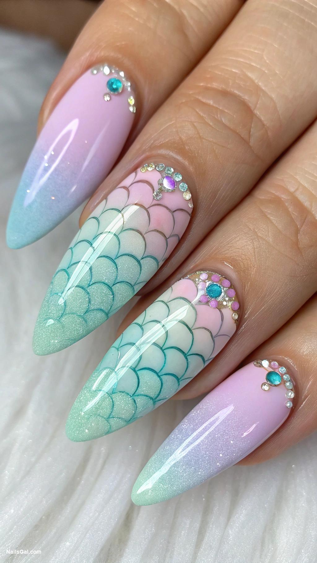 vacation nails Underwater mermaid scales in pastel shades