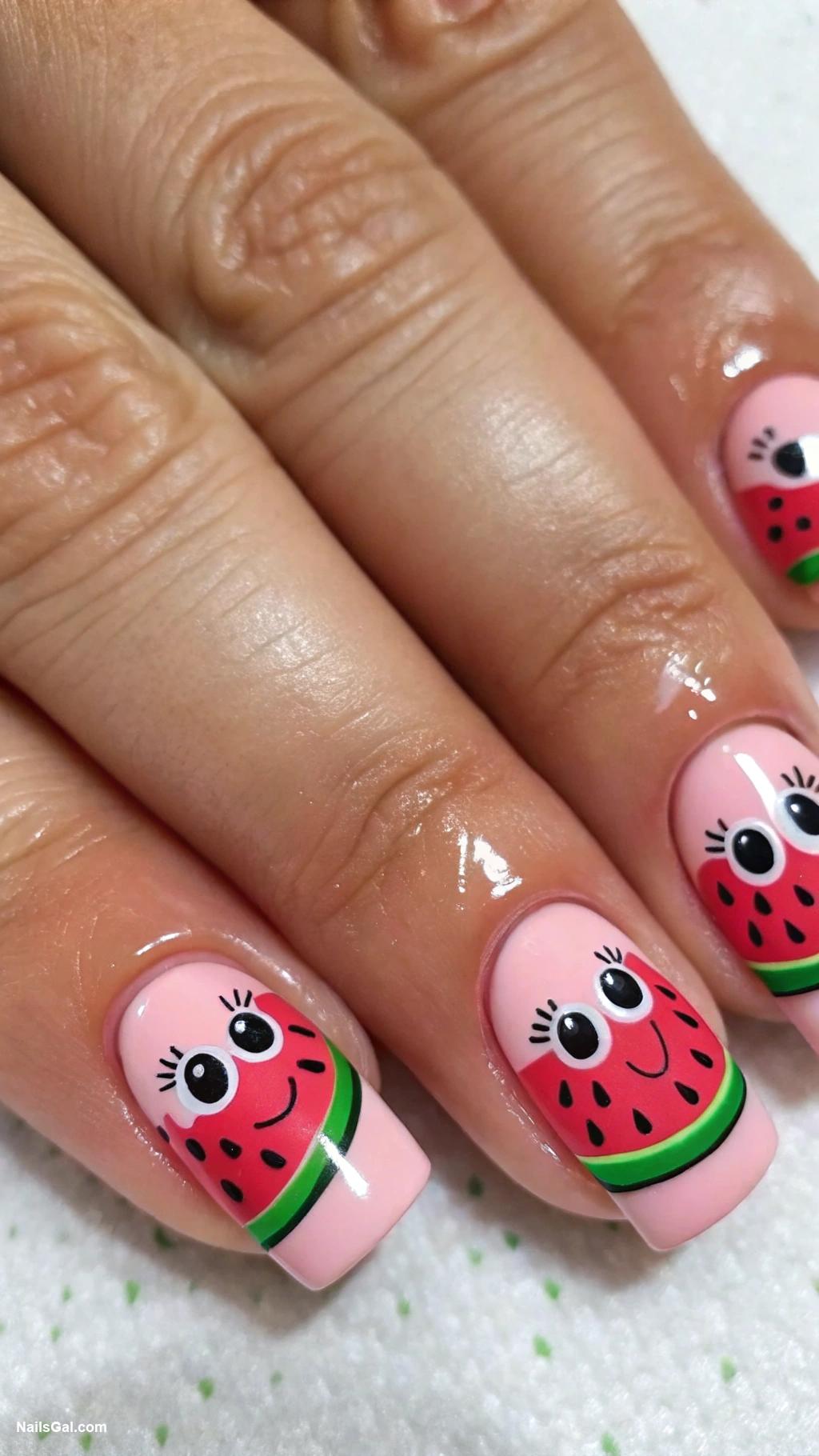 watermelon nails Cute cartoon watermelon with smiling face