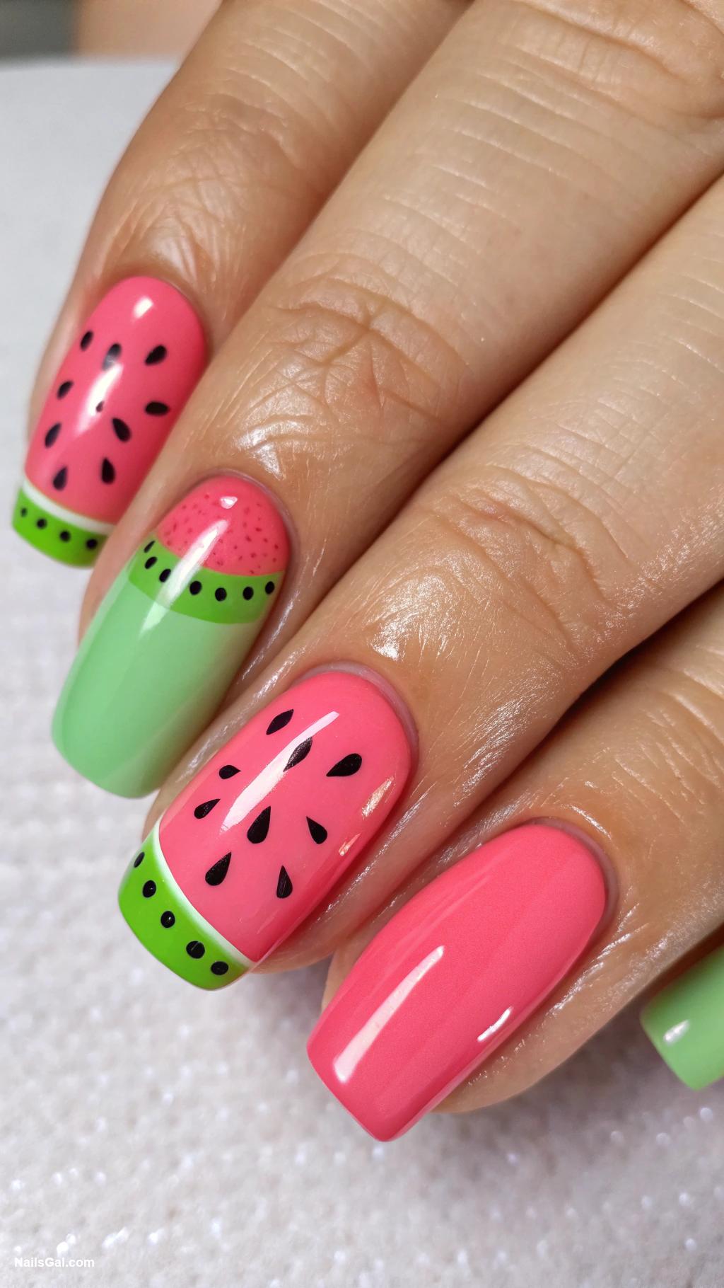 watermelon nails Half and half watermelon inspired nail art