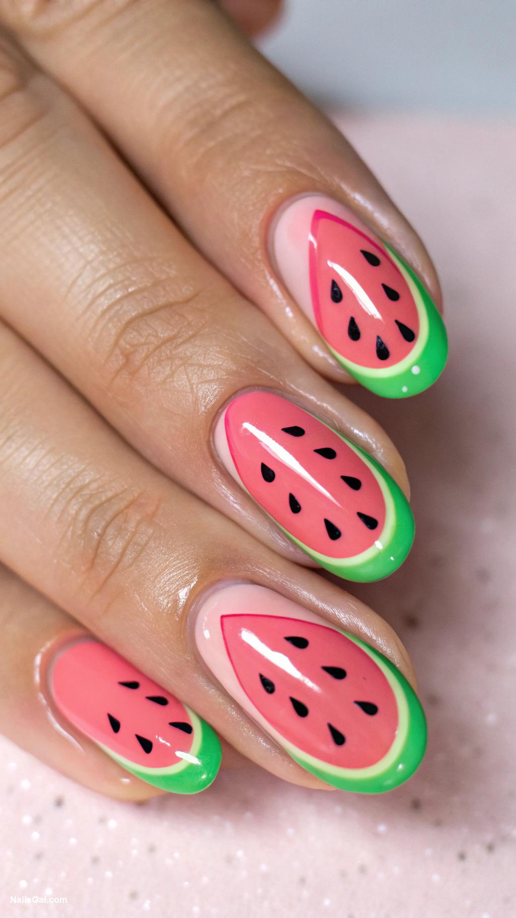 watermelon nails Negative space watermelon shape design