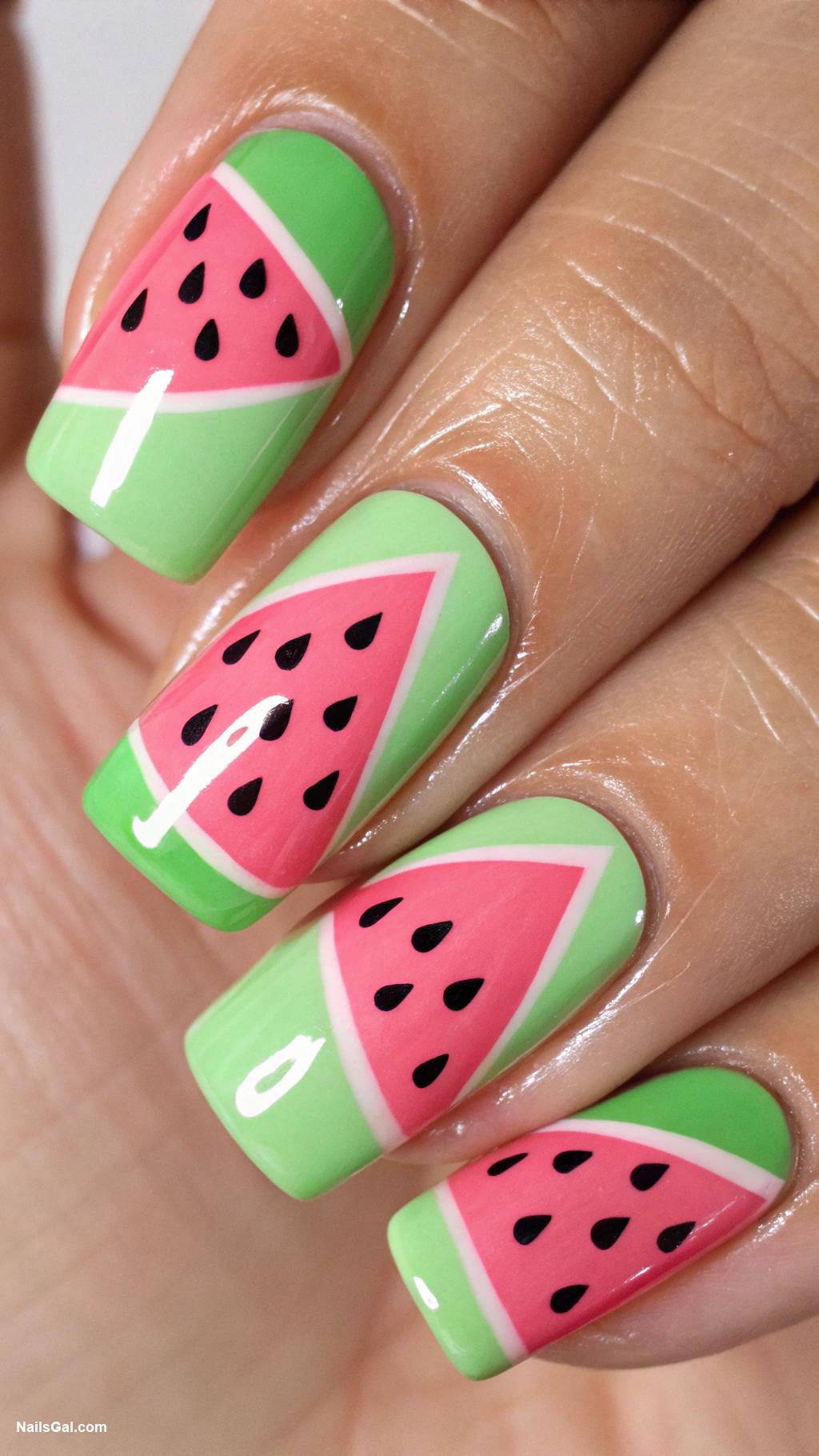 watermelon nails Watermelon pattern with geometric shapes