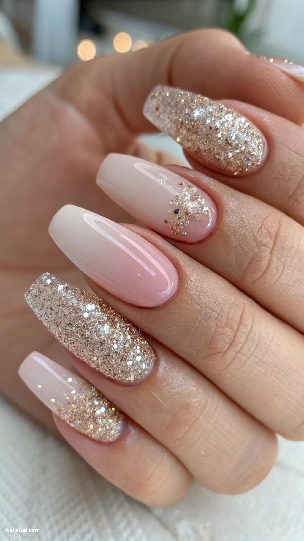 wedding nails Champagne glitter ombre on French tips