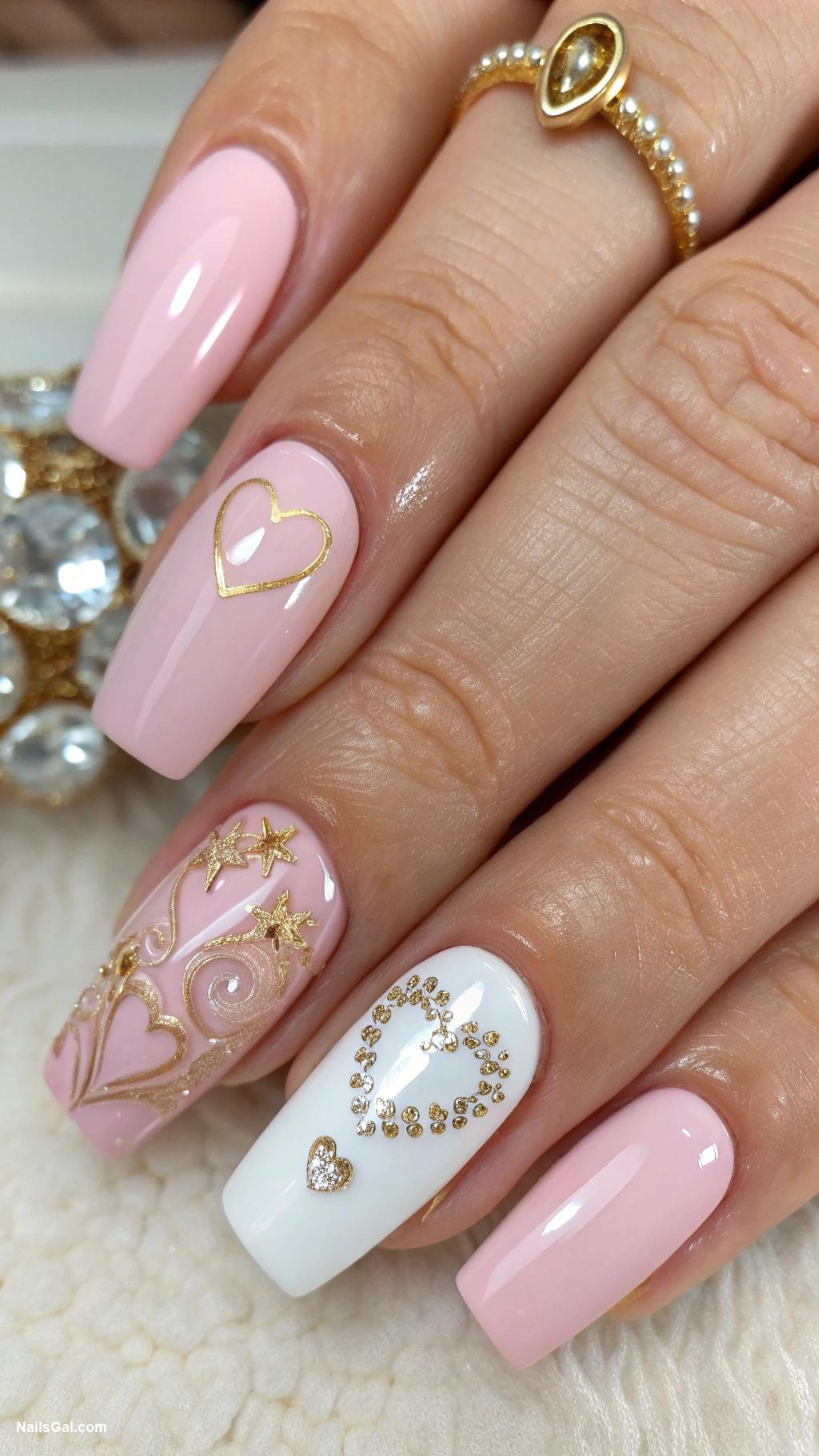 wedding nails Cute heart designs on accent nails
