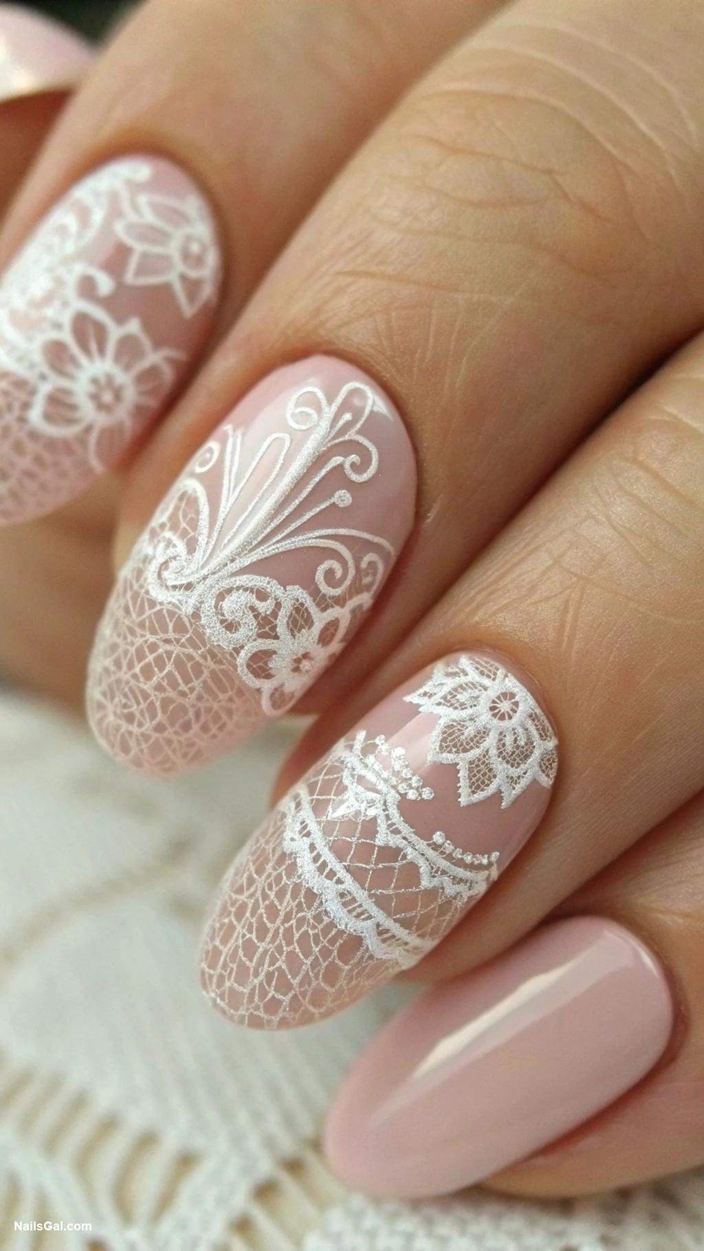 wedding nails Lace patterns on sheer polish