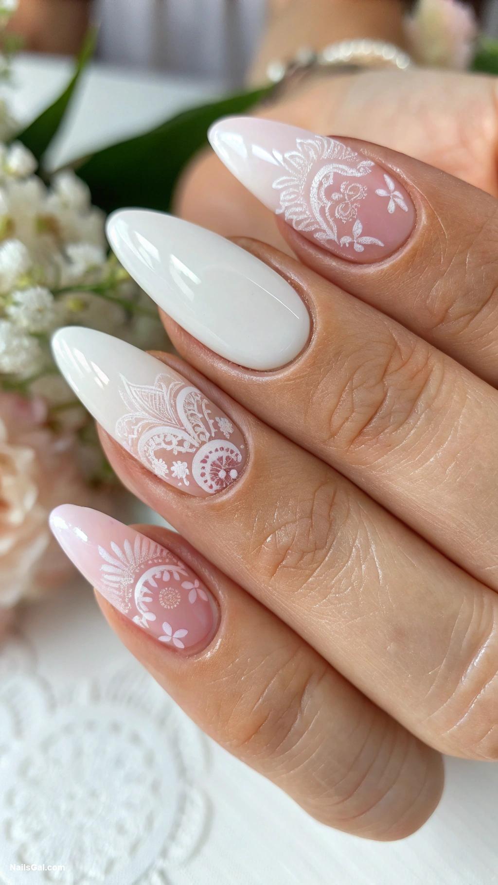 wedding nails Ombre effect with blush and white