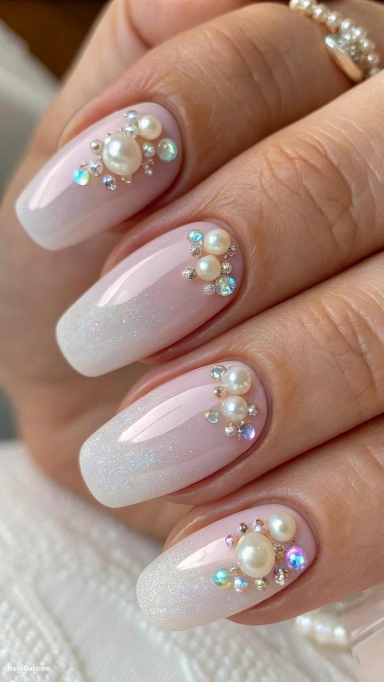 wedding nails Subtle shimmer with tiny pearl embellishments