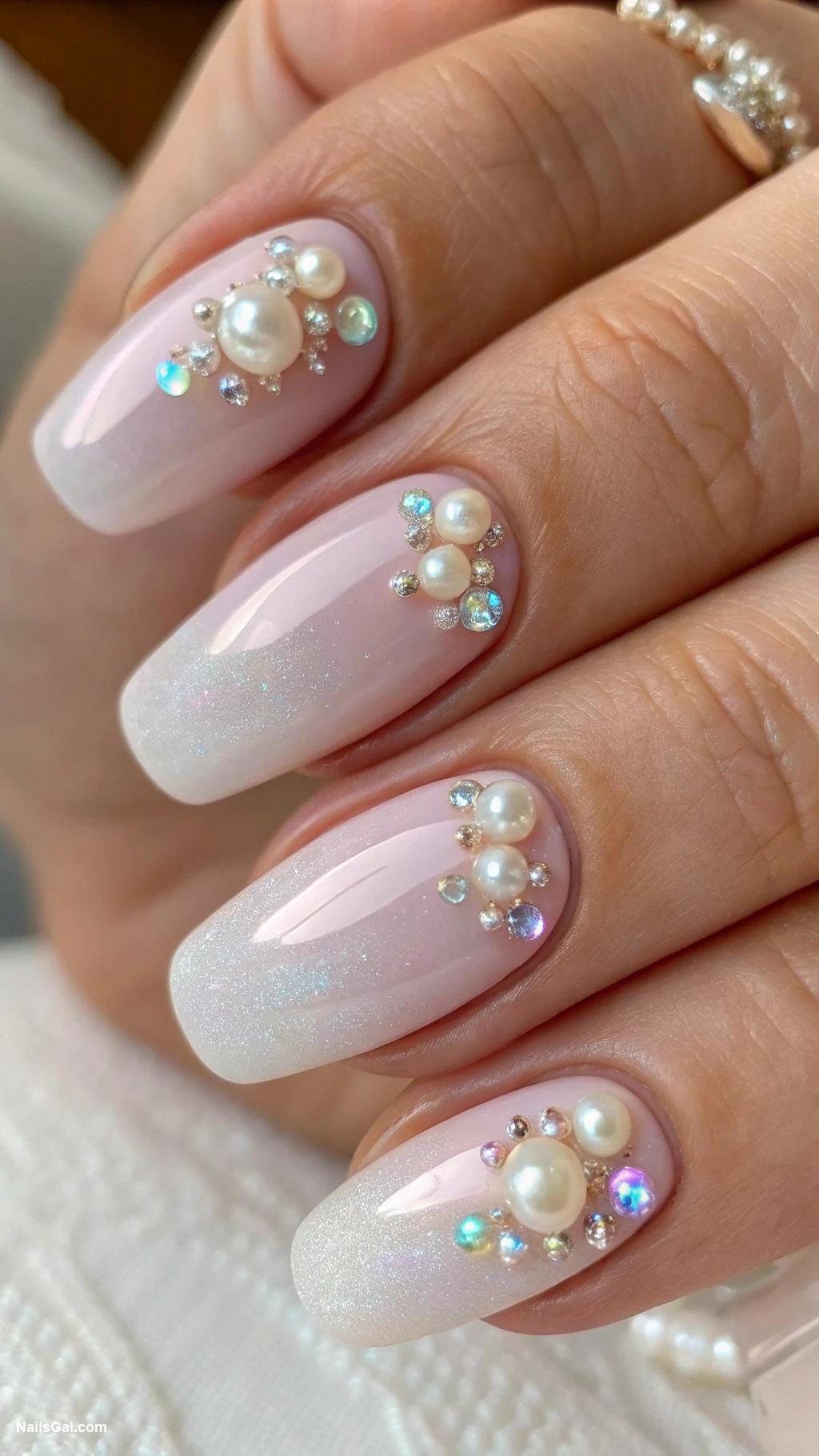 wedding nails Subtle shimmer with tiny pearl embellishments