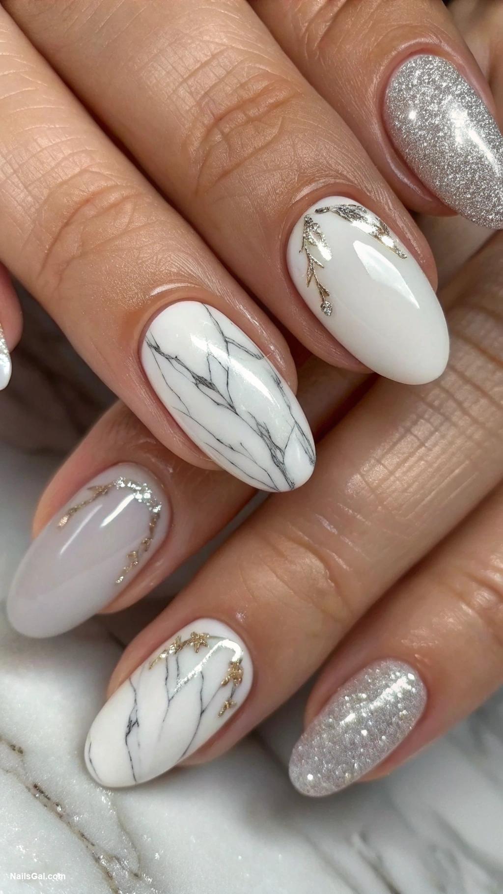 white nails Marble effect with subtle gray