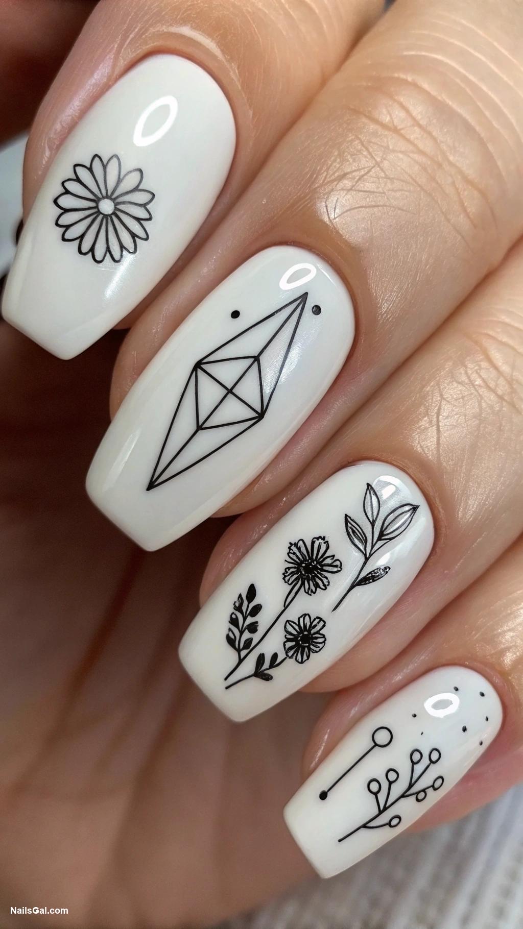 white nails Minimalist line art on white nails