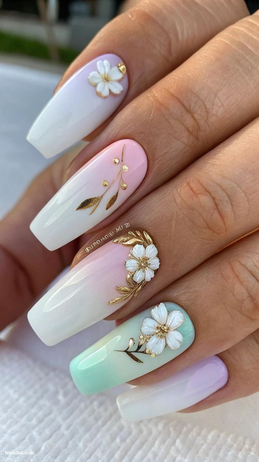 white nails White ombre with soft pastels