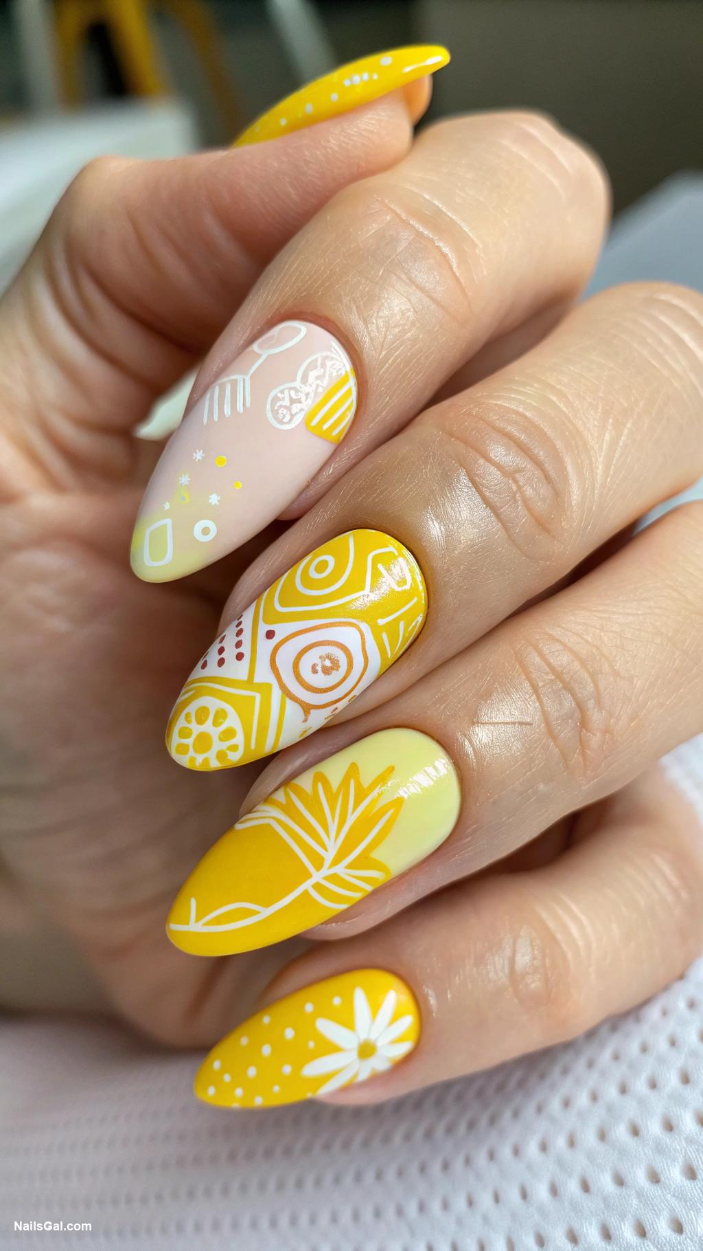 yellow nails Abstract shapes in different yellow tones