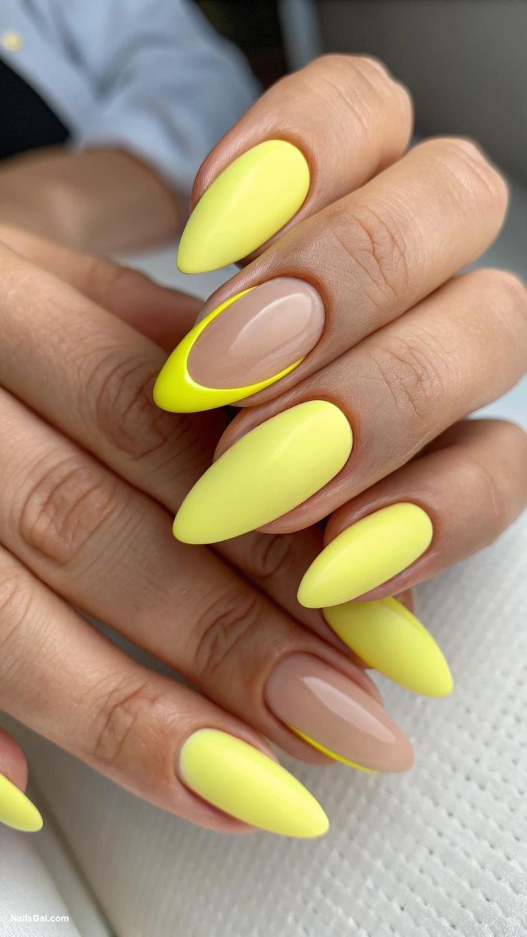 yellow nails Matte lemon yellow with glossy tips