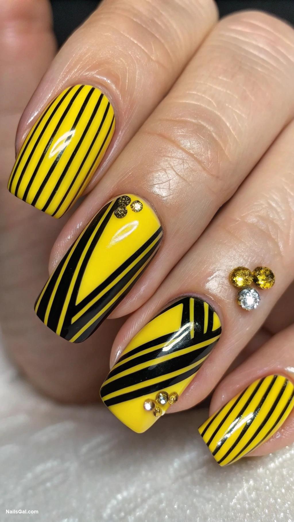 yellow nails Yellow stripes with black contrasts