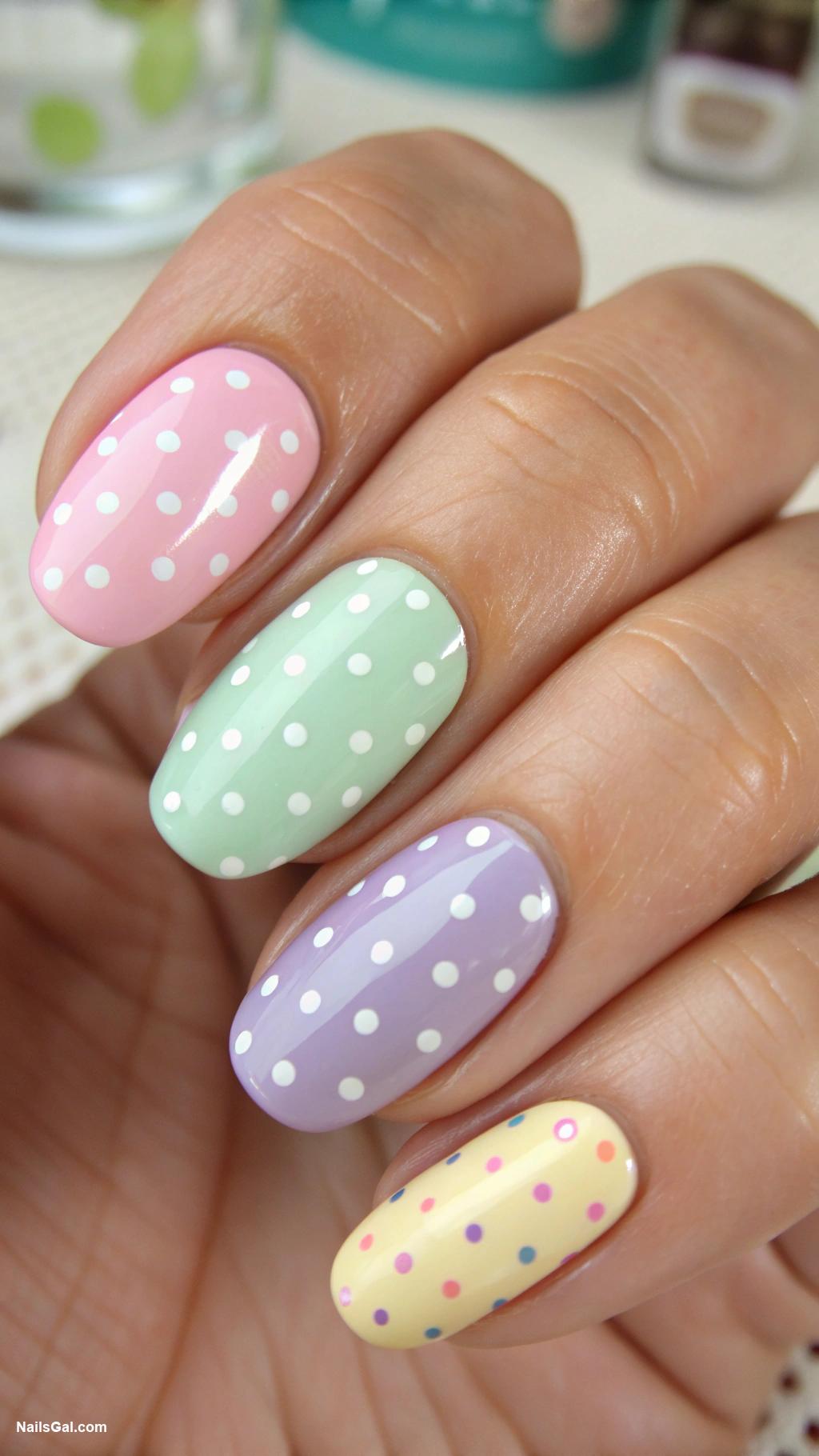 50s nail art Polka dots in pastel colors