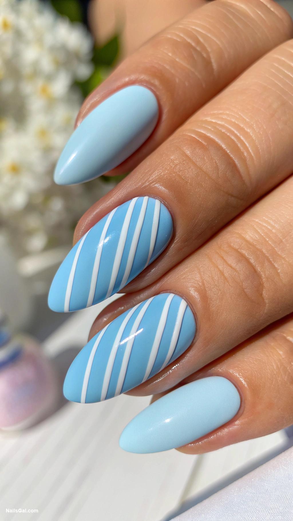 baby blue nails Matte baby blue with glossy stripes