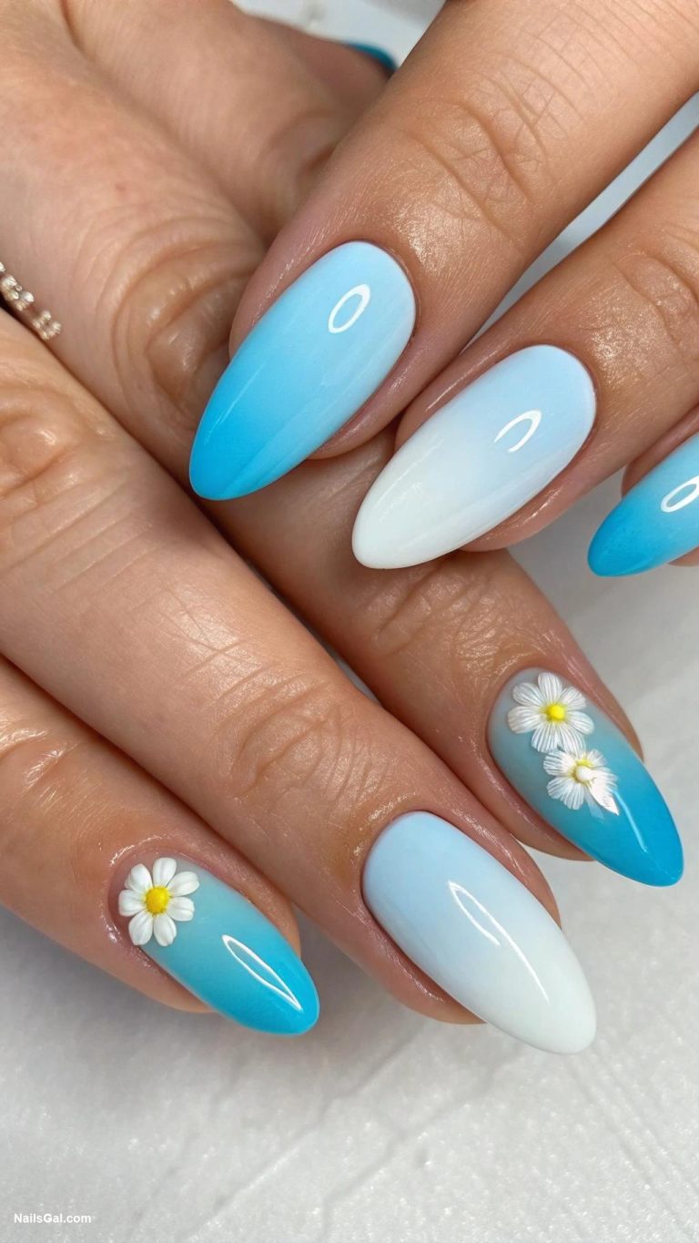 baby blue nails Pastel blue ombre with white tips