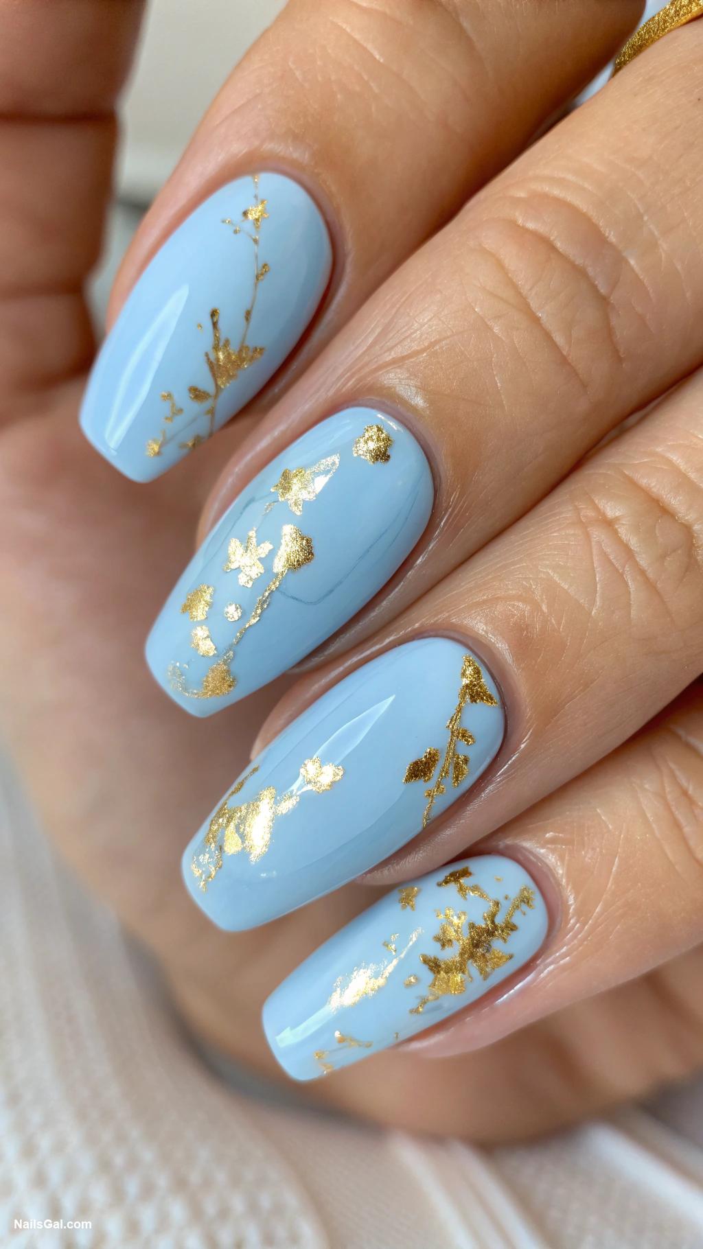 baby blue nails Simple baby blue with gold foil