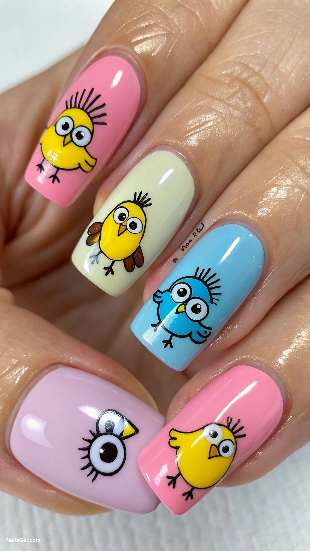 bird nails Fun cartoon birds with googly eyes