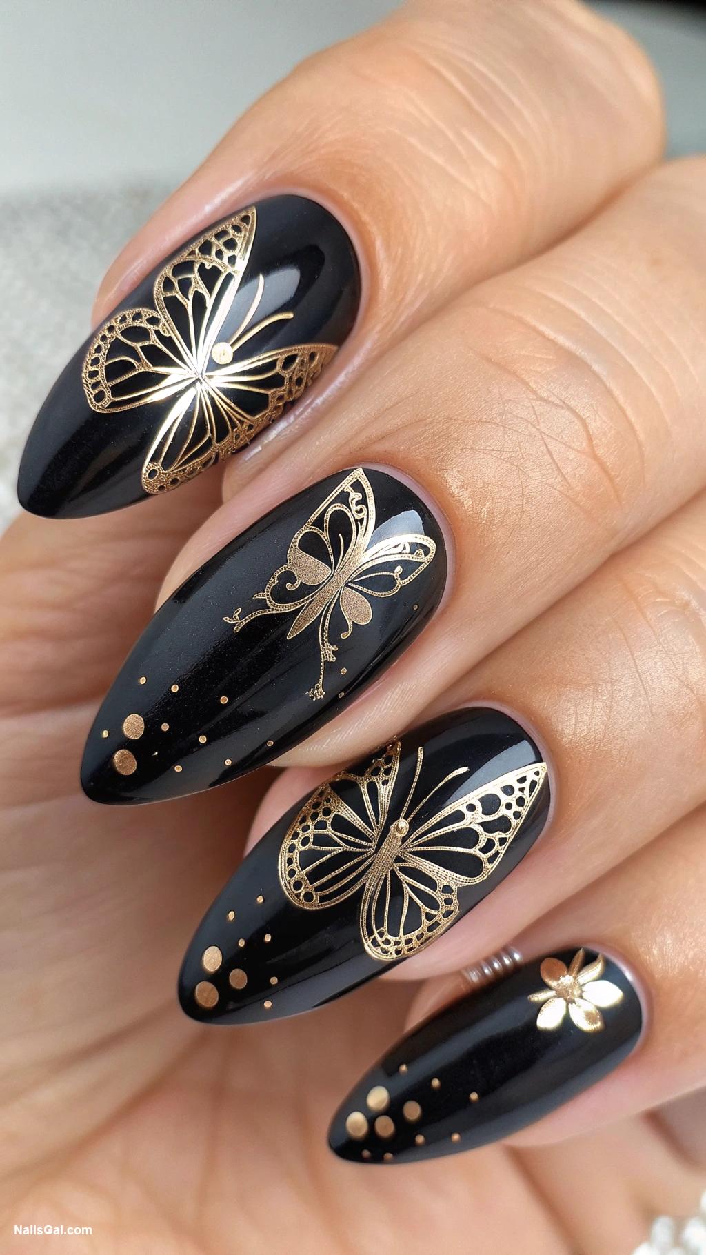 butterfly nails Black and metallic combo butterfly art
