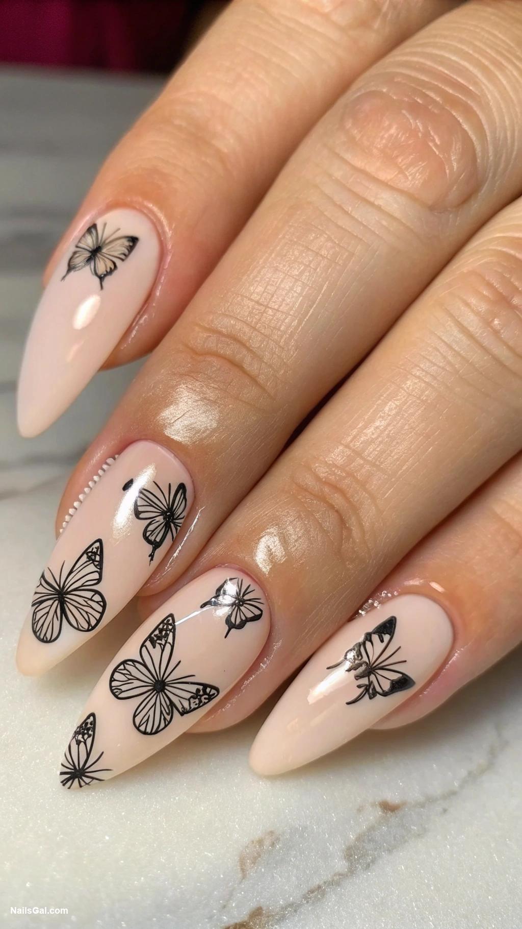 butterfly nails Butterfly silhouette on nude background