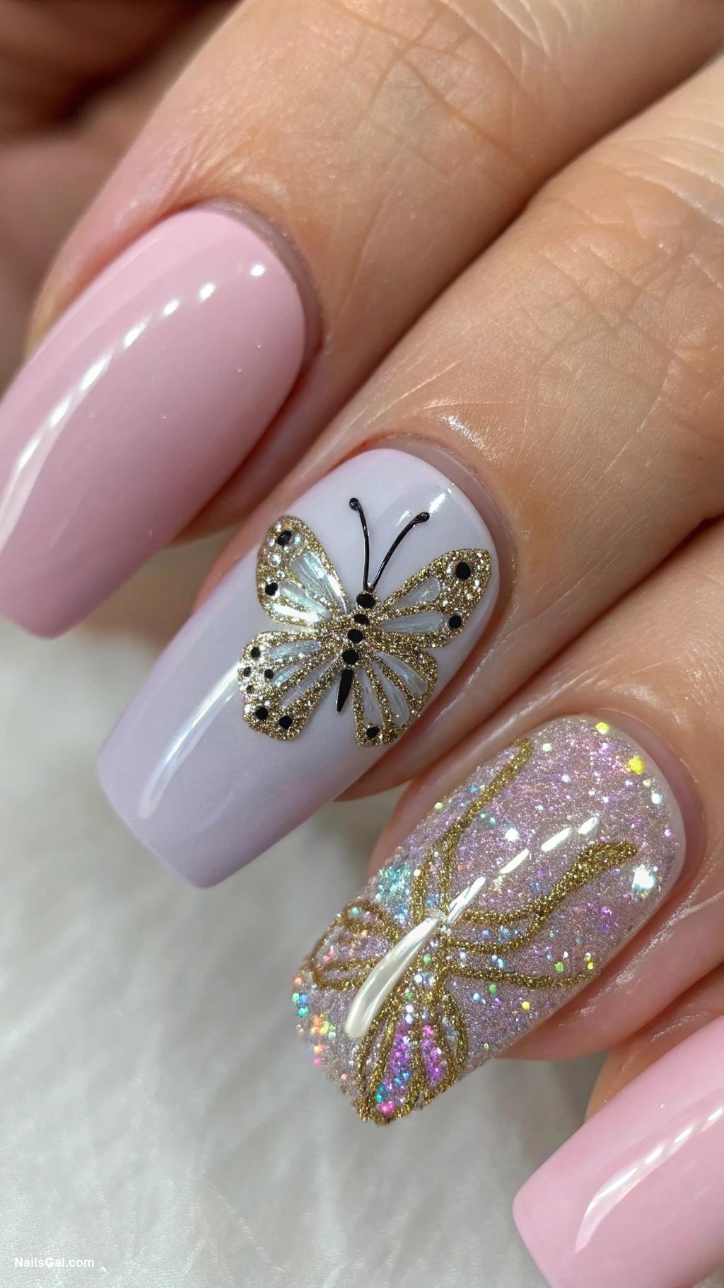 butterfly nails Glittery butterfly on one accent nail