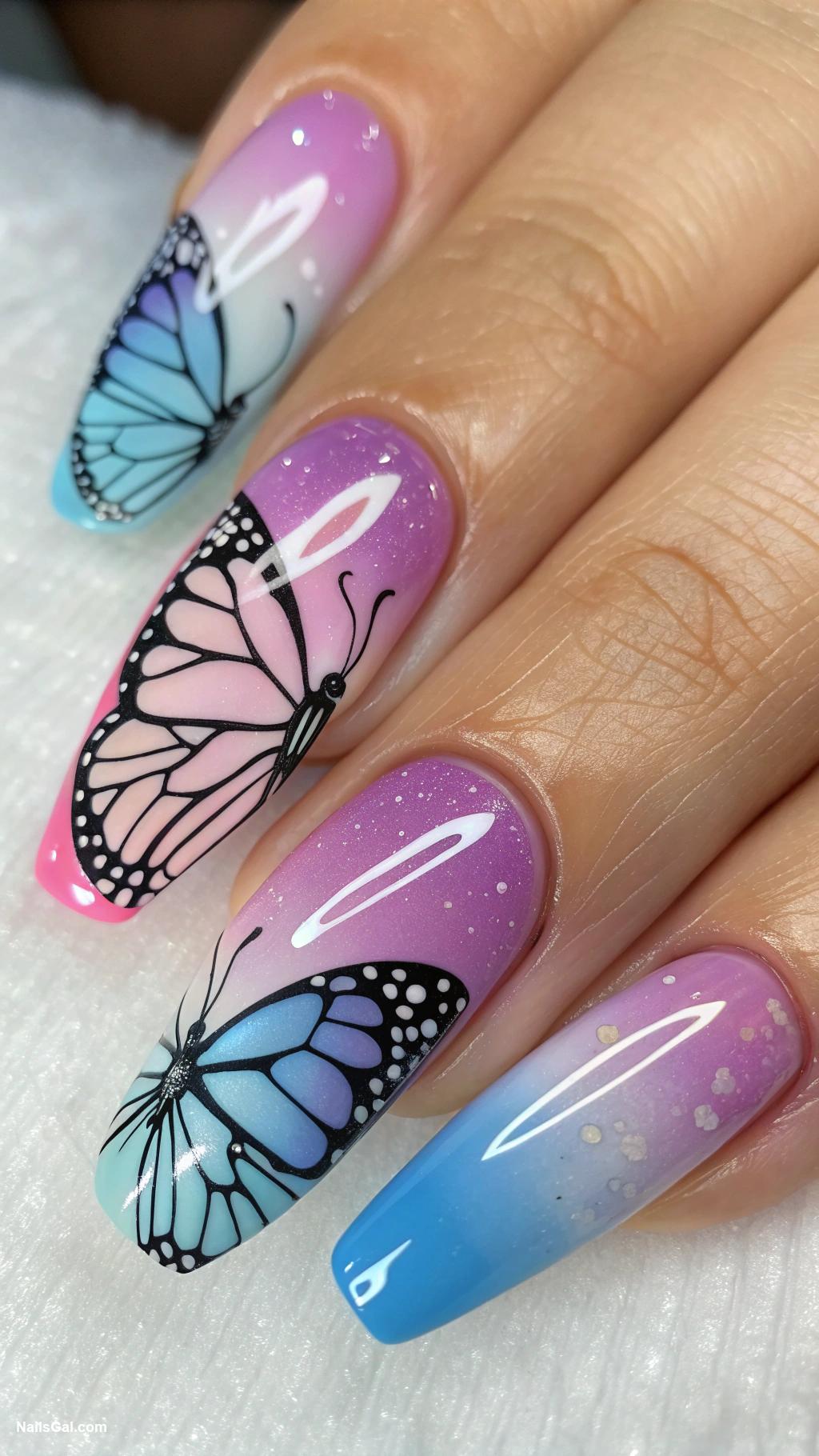 butterfly nails Gradient butterfly wings on each nail