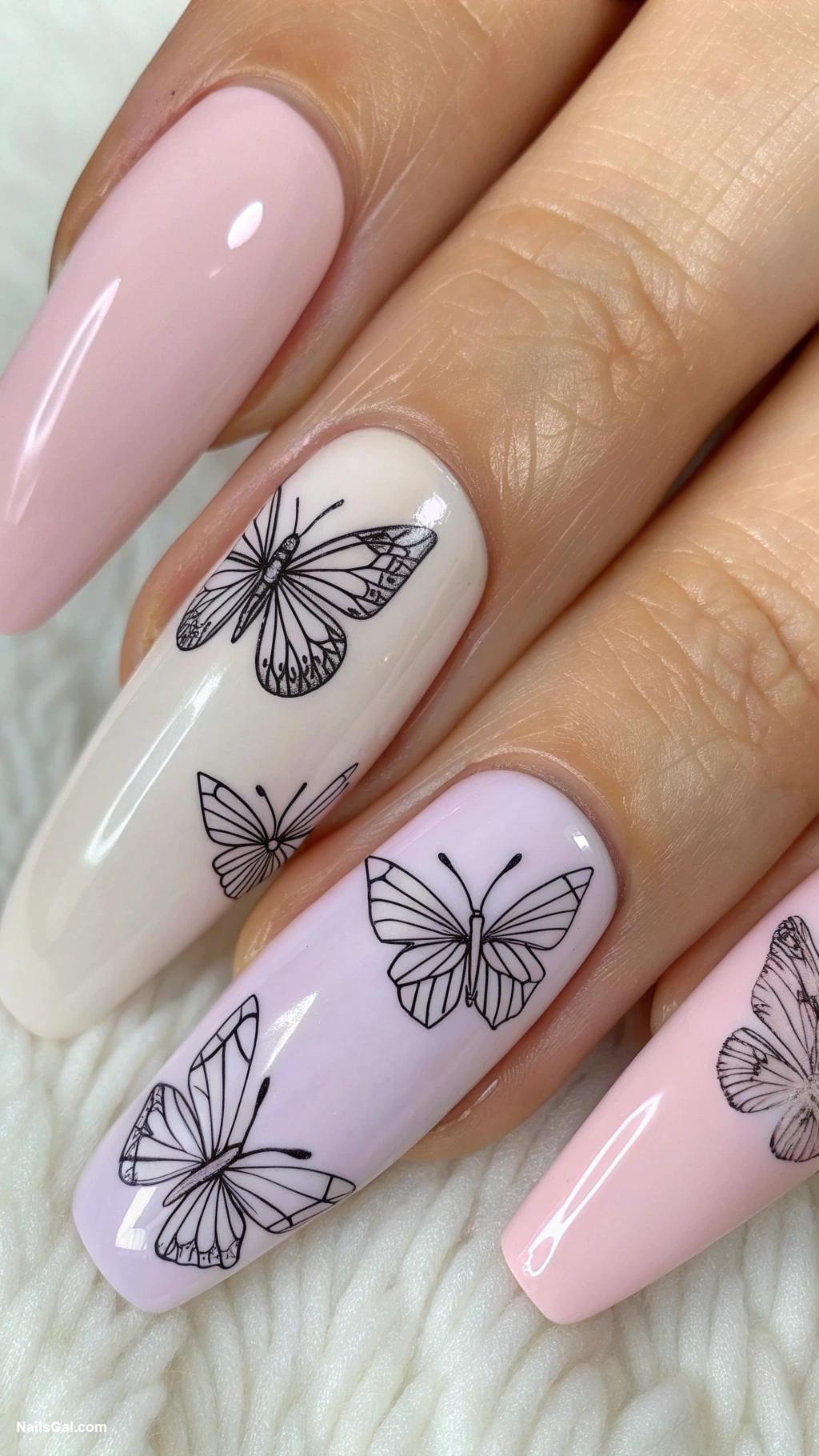 butterfly nails Minimalist butterflies with fine lines