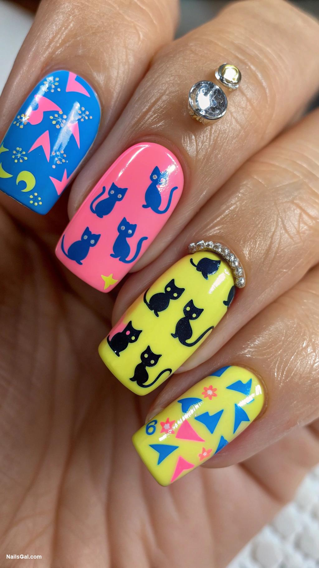 cat nails Abstract cat shapes in bold colors