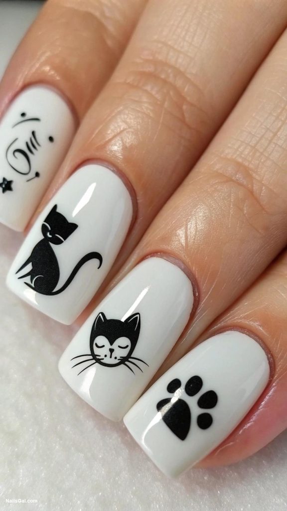 cat nails Chic black and white minimalist cat designs