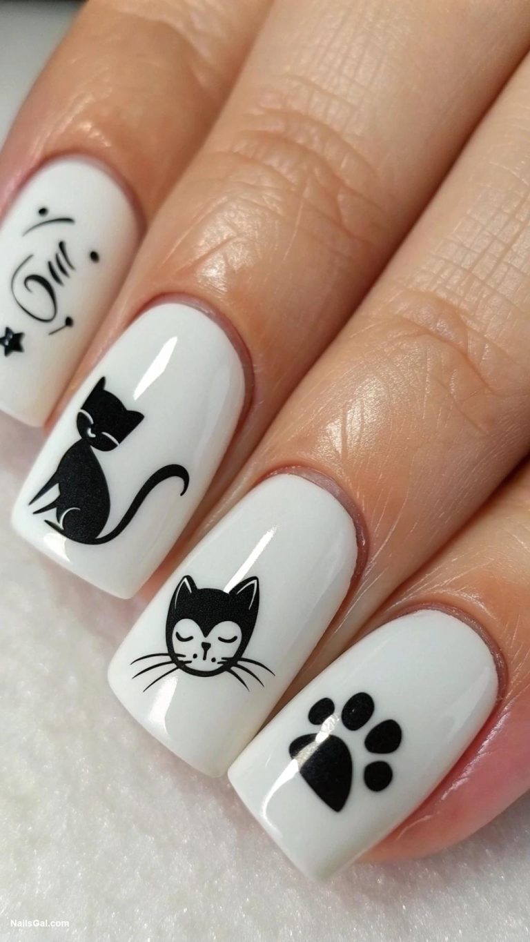cat nails Chic black and white minimalist cat designs