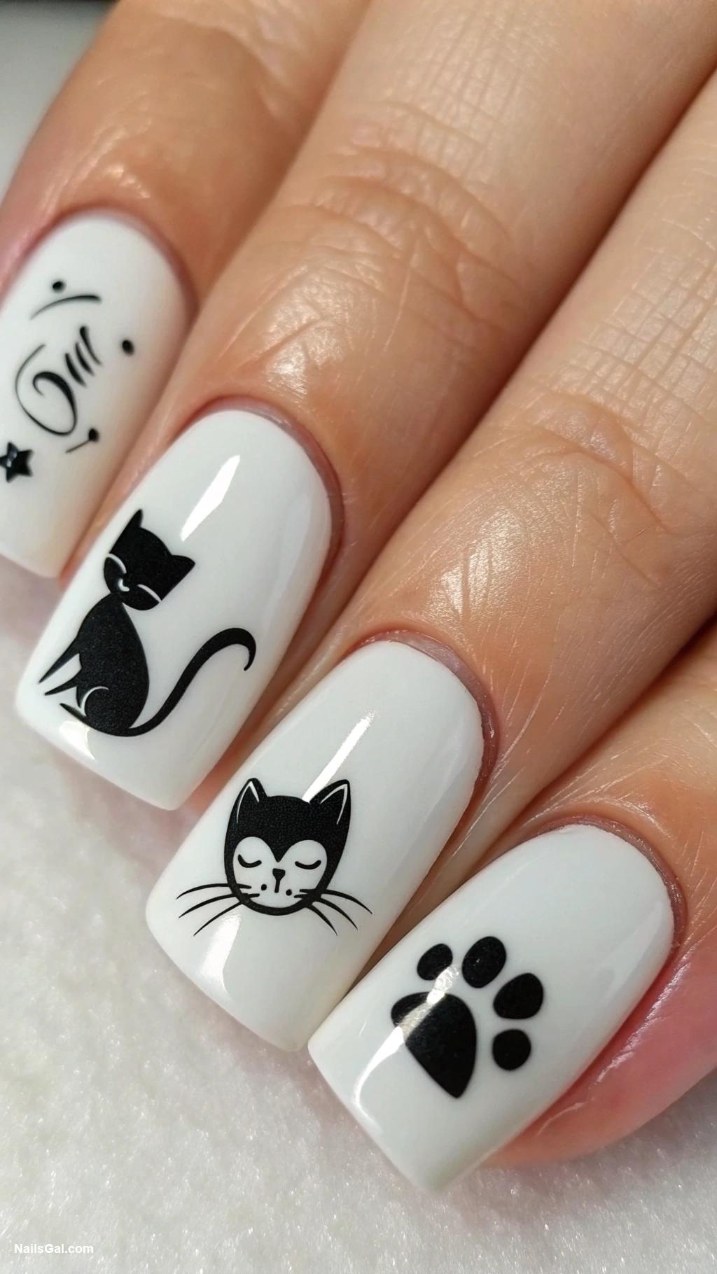 cat nails Chic black and white minimalist cat designs