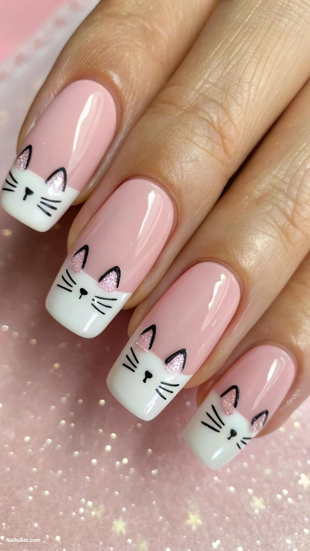 cat nails Cute kitty ears on French tips