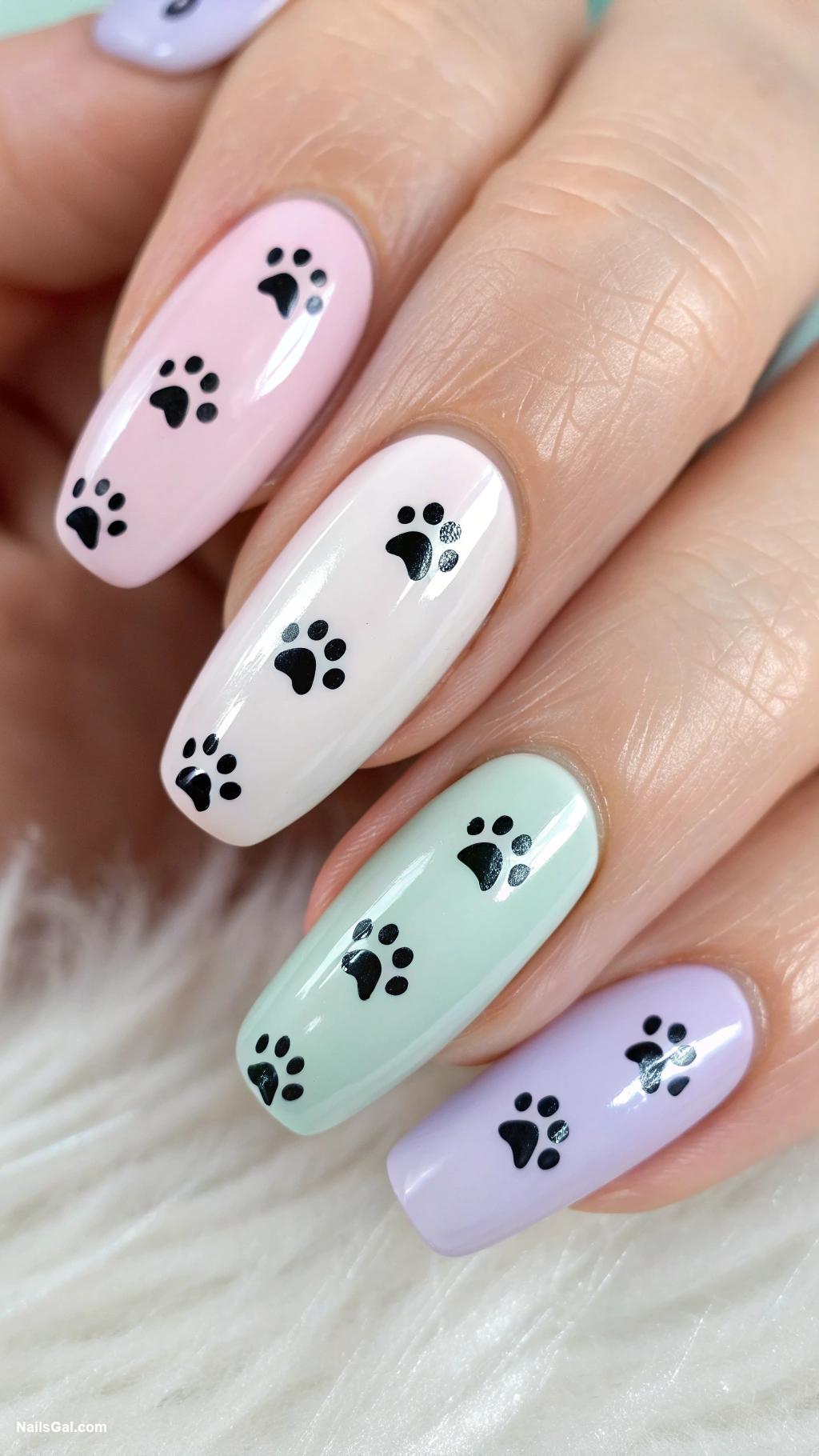 cat nails Paw print patterns on pastel backgrounds